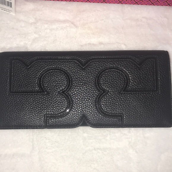 Tory Burch Purse Black Serif Clutch - Picture 2 of 5